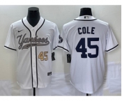 Men's New York Yankees #45 Gerrit Cole Number White With Patch Cool Base Stitched Baseball Jersey