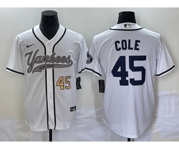 Men's New York Yankees #45 Gerrit Cole Number White With Patch Cool Base Stitched Baseball Jersey