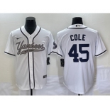 Men's New York Yankees #45 Gerrit Cole White With Patch Cool Base Stitched Baseball Jersey