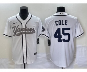 Men's New York Yankees #45 Gerrit Cole White With Patch Cool Base Stitched Baseball Jersey