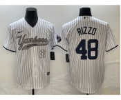 Men's New York Yankees #48 Anthony Rizzo White With Patch Cool Base Stitched Baseball Jersey