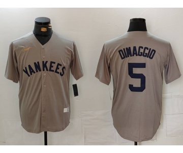 Men's New York Yankees #5 Joe DiMaggio Name Grey Stitched Nike Throwback Jersey