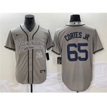 Men's New York Yankees #65 Nestor Cortes Jr. Gray With Patch Cool Base Stitched Baseball Jersey