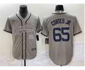 Men's New York Yankees #65 Nestor Cortes Jr. Gray With Patch Cool Base Stitched Baseball Jersey