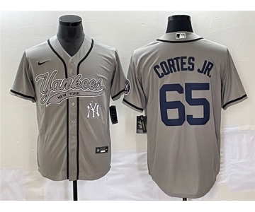 Men's New York Yankees #65 Nestor Cortes Jr. Gray With Patch Cool Base Stitched Baseball Jersey