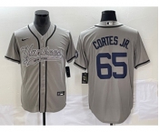 Men's New York Yankees #65 Nestor Cortes Jr Grey With Patch Cool Base Stitched Baseball Jersey