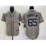 Men's New York Yankees #65 Nestor Cortes Jr Number Grey With Patch Cool Base Stitched Baseball Jersey