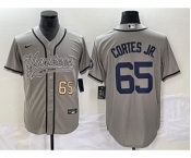 Men's New York Yankees #65 Nestor Cortes Jr Number Grey With Patch Cool Base Stitched Baseball Jersey