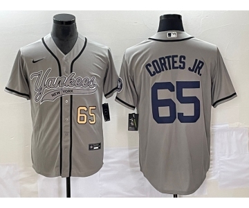 Men's New York Yankees #65 Nestor Cortes Jr Number Grey With Patch Cool Base Stitched Baseball Jersey