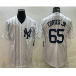 Men's New York Yankees #65 Nestor Cortes Jr White Pinstripe Stitched MLB Cool Base Nike Jersey