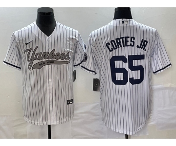 Men's New York Yankees #65 Nestor Cortes Jr White With Patch Cool Base Stitched Baseball Jersey