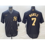 Men's New York Yankees #7 Mickey Mantle Black Gold Cool Base Stitched Jersey