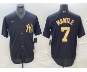 Men's New York Yankees #7 Mickey Mantle Black Gold Cool Base Stitched Jersey