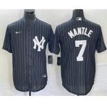 Men's New York Yankees #7 Mickey Mantle Black Pinstripe Cool Base Stitched Baseball Jersey