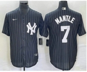 Men's New York Yankees #7 Mickey Mantle Black Pinstripe Cool Base Stitched Baseball Jersey