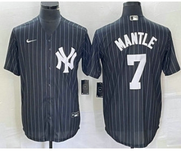 Men's New York Yankees #7 Mickey Mantle Black Pinstripe Cool Base Stitched Baseball Jersey