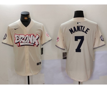 Men's New York Yankees #7 Mickey Mantle Cream Limited Stitched Baseball Jersey