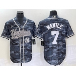 Men's New York Yankees #7 Mickey Mantle Grey Camo Cool Base With Patch Stitched Baseball Jersey1