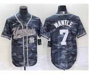 Men's New York Yankees #7 Mickey Mantle Grey Camo Cool Base With Patch Stitched Baseball Jersey1