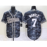 Men's New York Yankees #7 Mickey Mantle Grey Camo Cool Base With Patch Stitched Baseball Jersey