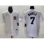 Men's New York Yankees #7 Mickey Mantle Name White With Patch 2024 Cool Base Stitched Jersey