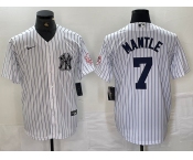 Men's New York Yankees #7 Mickey Mantle Name White With Patch 2024 Cool Base Stitched Jersey