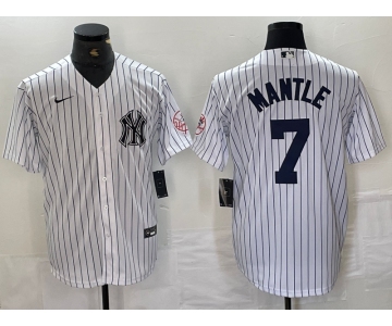 Men's New York Yankees #7 Mickey Mantle Name White With Patch 2024 Cool Base Stitched Jersey