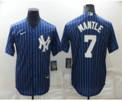 Men's New York Yankees #7 Mickey Mantle Navy Blue Pinstripe Stitched MLB Cool Base Nike Jersey