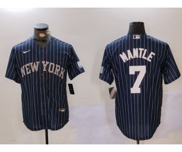 Men's New York Yankees #7 Mickey Mantle Navy Pinstripe Fashion Cool Base Jersey