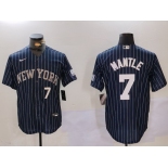 Men's New York Yankees #7 Mickey Mantle Navy Pinstripe Fashion Cool Base Jerseys