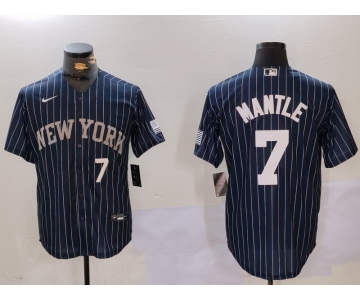 Men's New York Yankees #7 Mickey Mantle Navy Pinstripe Fashion Cool Base Jerseys