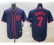 Men's New York Yankees #7 Mickey Mantle Navy Red Fashion Cool Base Jersey