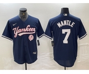 Men's New York Yankees #7 Mickey Mantle Navy With Patch Cool Base Stitched Baseball Jersey