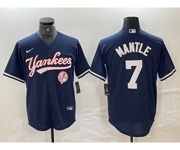 Men's New York Yankees #7 Mickey Mantle Navy With Patch Cool Base Stitched Baseball Jersey