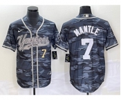 Men's New York Yankees #7 Mickey Mantle Number Grey Camo Cool Base With Patch Stitched Baseball Jersey