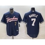 Men's New York Yankees #7 Mickey Mantle Number Navy With Patch Cool Base Stitched Baseball Jersey