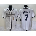 Men's New York Yankees #7 Mickey Mantle Number White With Patch Cool Base Stitched Baseball Jersey