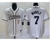 Men's New York Yankees #7 Mickey Mantle Number White With Patch Cool Base Stitched Baseball Jersey