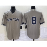 Men's New York Yankees #8 Yogi Berr Grey Cool Base Stitched Baseball Jersey