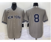 Men's New York Yankees #8 Yogi Berr Grey Cool Base Stitched Baseball Jersey