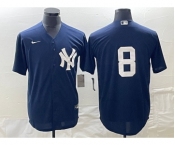 Men's New York Yankees #8 Yogi Berr Navy Blue Cool Base Stitched Baseball Jersey