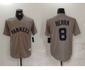 Men's New York Yankees #8 Yogi Berra Grey Throwback Stitched Cool Base Nike Jersey