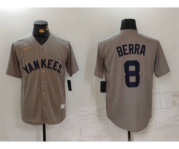 Men's New York Yankees #8 Yogi Berra Grey Throwback Stitched Cool Base Nike Jersey