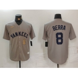 Men's New York Yankees #8 Yogi Berra Grey Throwback Stitched Cool Base Nike Jerseys