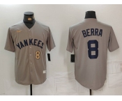 Men's New York Yankees #8 Yogi Berra Grey Throwback Stitched Cool Base Nike Jerseys