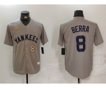 Men's New York Yankees #8 Yogi Berra Grey Throwback Stitched Cool Base Nike Jerseys