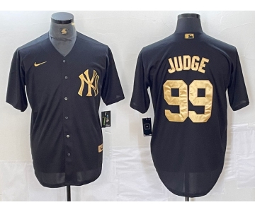 Men's New York Yankees #99 Aaron Judge Black Gold Cool Base Stitched Jersey