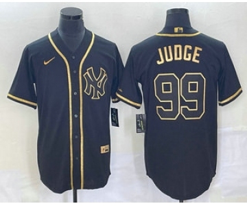 Men's New York Yankees #99 Aaron Judge Black Gold Stitched MLB Cool Base Nike Jersey