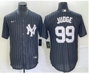 Men's New York Yankees #99 Aaron Judge Black Pinstripe Cool Base Stitched Baseball Jersey