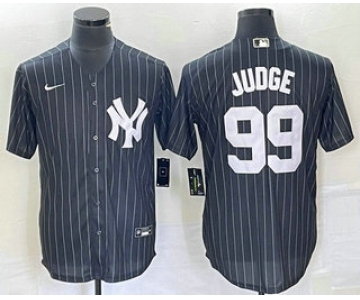 Men's New York Yankees #99 Aaron Judge Black Pinstripe Cool Base Stitched Baseball Jersey